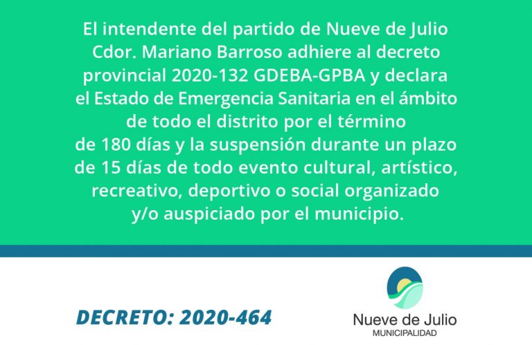 Nueve de Julio Decretó por 180 días la ‘Emergencia Sanitaria’
