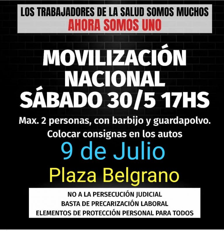 Médicos y personal de salud del distrito de Nueve de Julio se movilizan a Plaza Belgrano