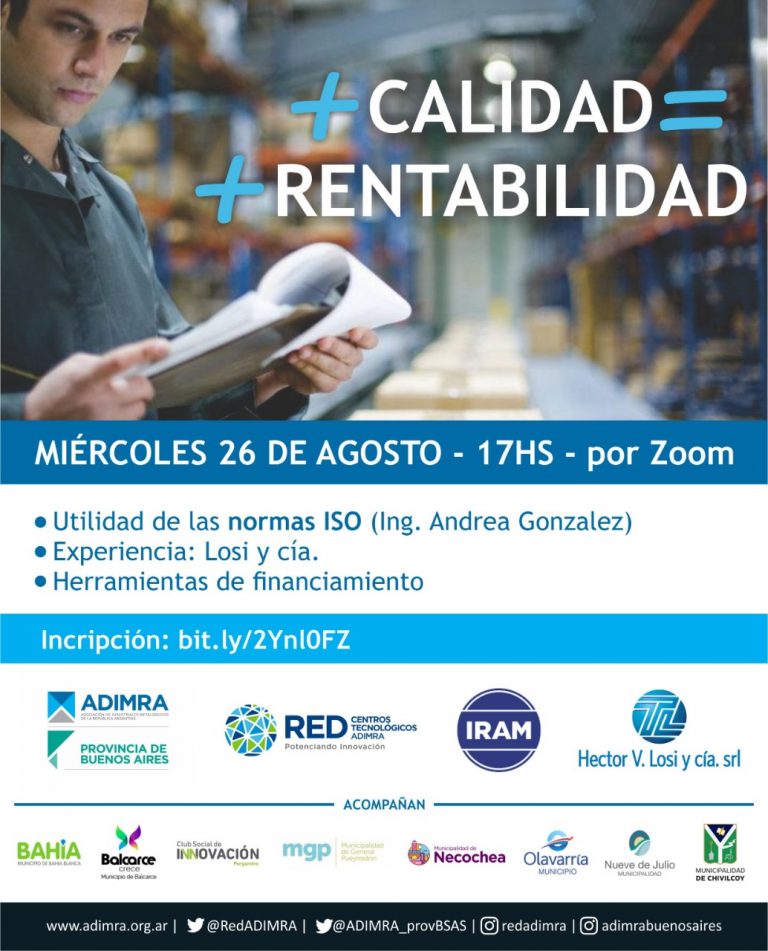 Invitación a una charla virtual “+calidad=+ rentabilidad”