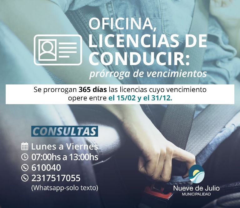 Nueva prorroga para el vencimiento de Licencias de Conducir