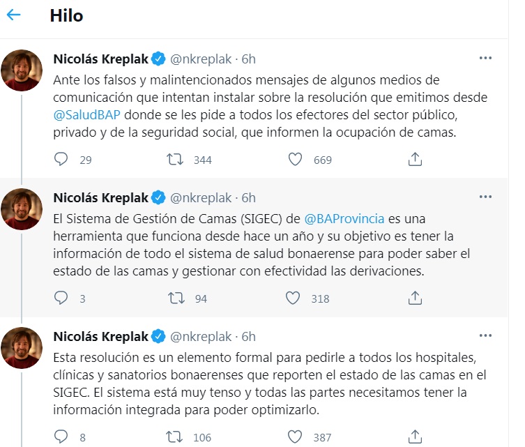 Aclaración del viceministro de Salud bonaerense