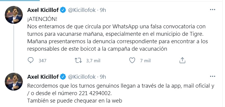 El gobernador denuncia una falsa convocatoria a centros de vacunación