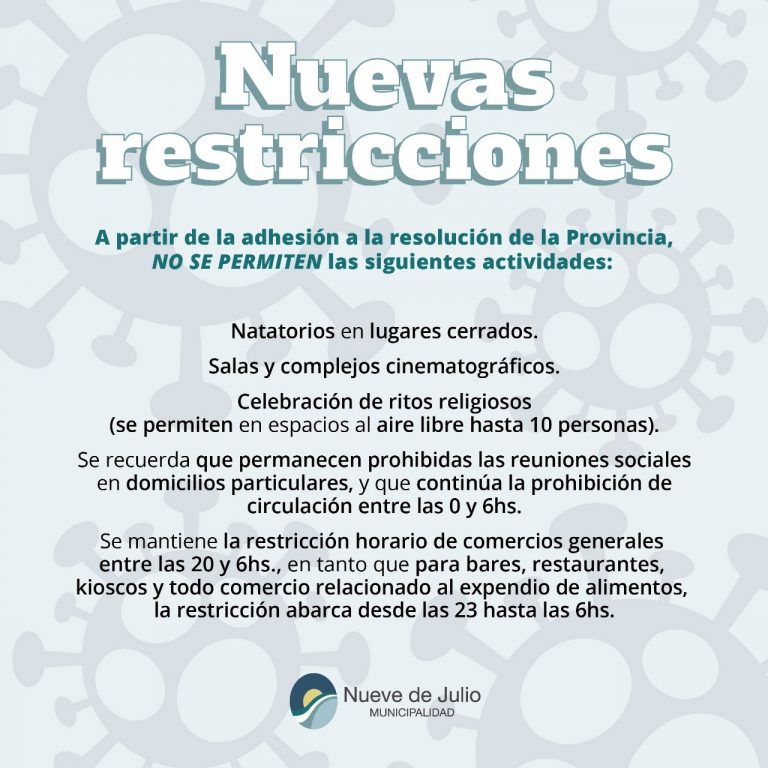 El Ejecutivo Municipal nuevejuliense adhirió al Decreto del gobierno bonaerense sobre restricciones en pandemia