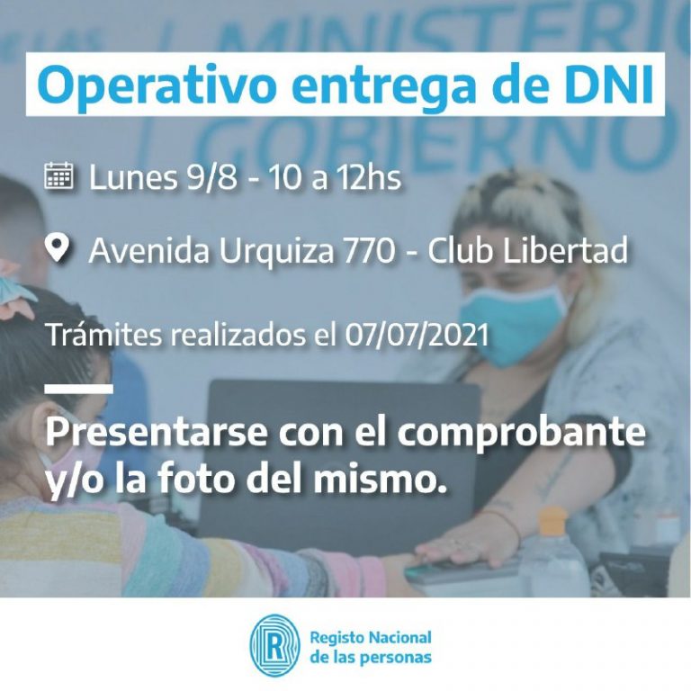 Se entregarán los DNI y Pasaportes tramitados hace un mes en Nueve de Julio