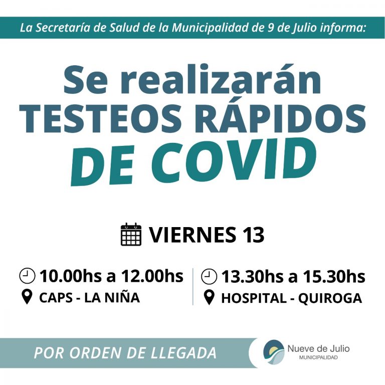 Se definieron los horarios de testeos en La Niña y Facundo Quiroga