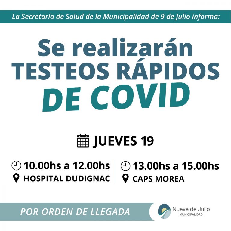 Se harán testeos rápidos por coronavirus en Dudignac y Morea
