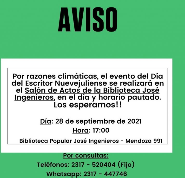 El Día del Escritor Nuevejuliense se celebrará en la Biblioteca José Ingenieros