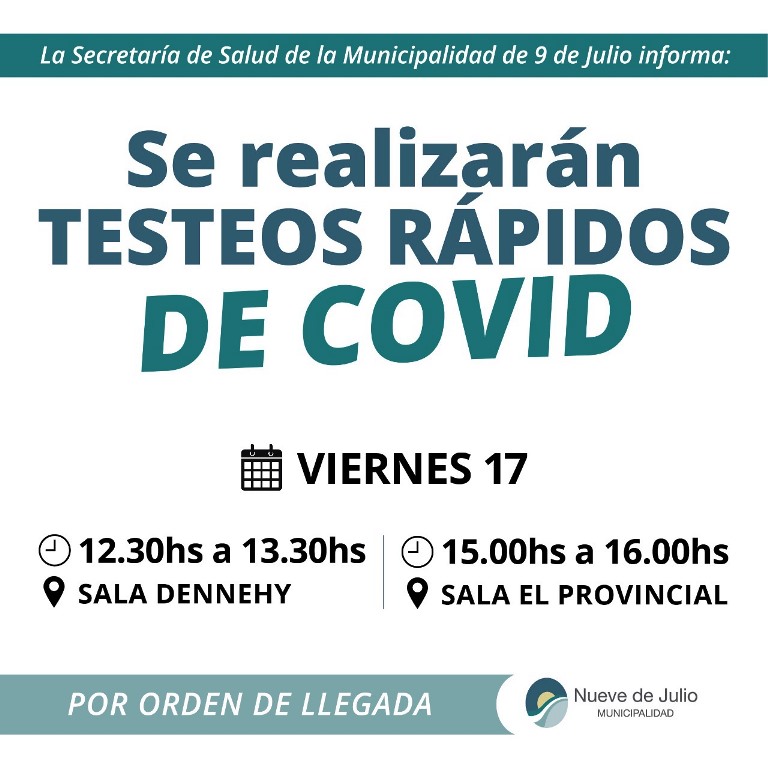 Se realizarán testeos rápidos en Dennehy´ y El Provincial