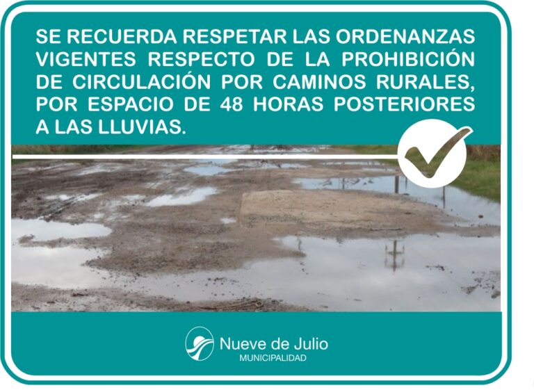 No circular en los caminos rurales ante la lluvia