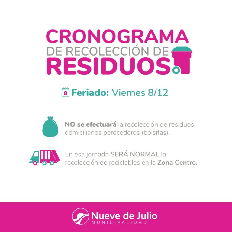 Ante el feriado nacional no se recolectan los residuos domiciliarios