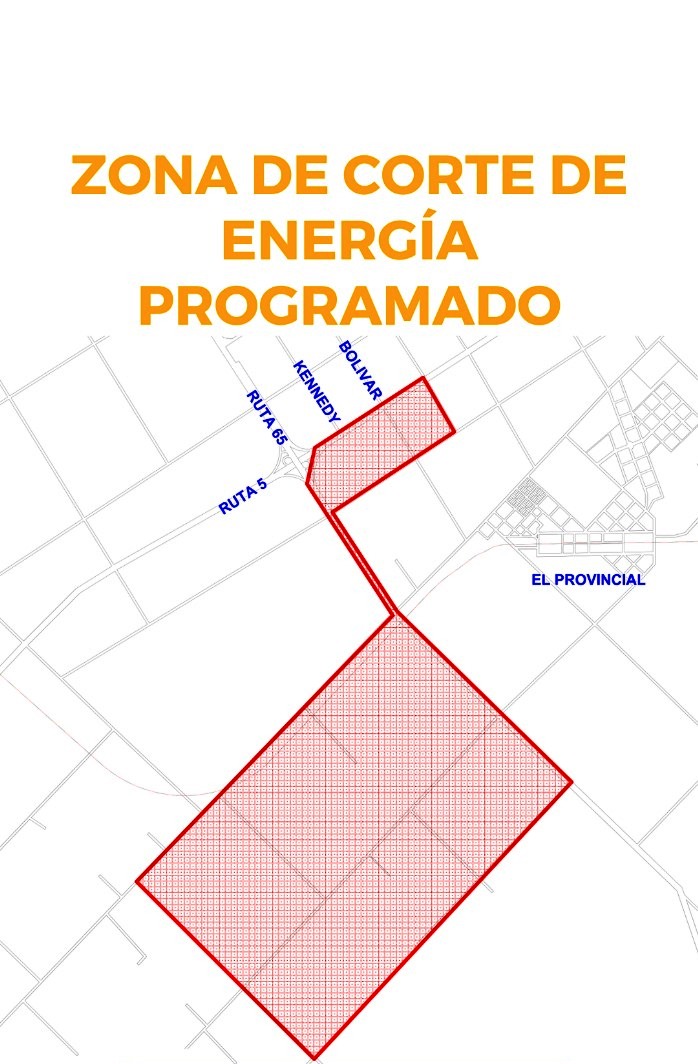 La CEyS programó un corte de luz cerca del cruce de las Rutas 65 y 5