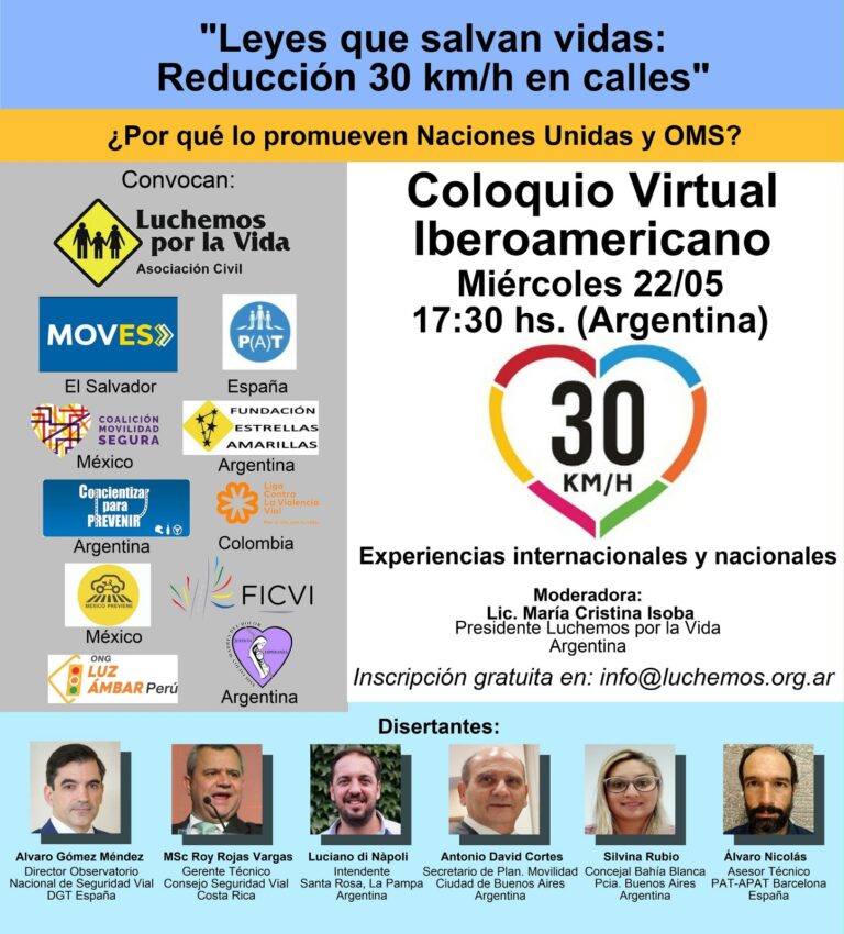 Coloquio Virtual “Leyes que salvan vidas, reducción a 30 km/h en calles