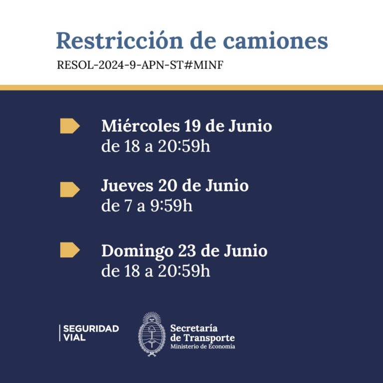 Habrá restricción de camiones en Rutas Nacionales