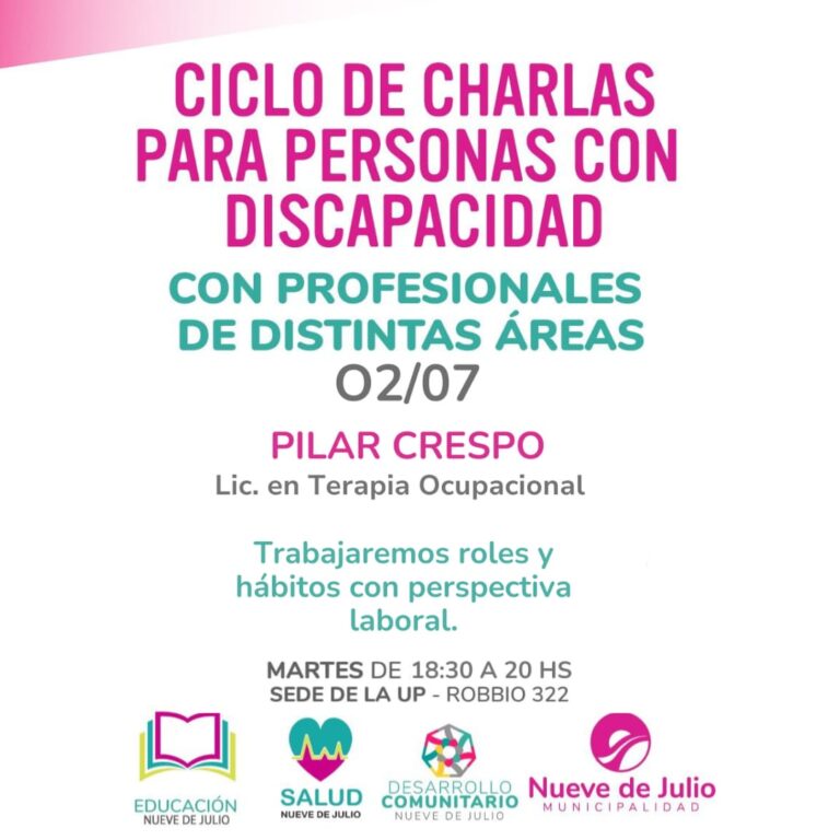Roles y hábitos con perspectiva laboral será el tema de la próxima charla para personas con discapacidad