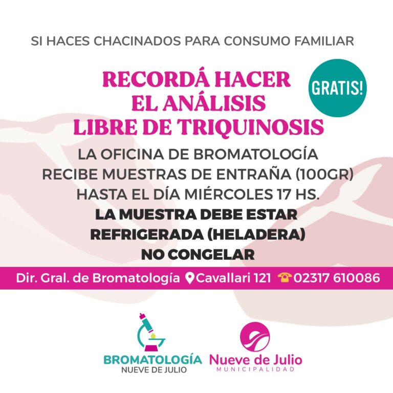 Dirección de Bromatología: análisis gratuito de Triquinosis para chacinados