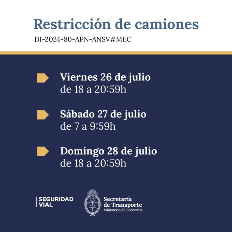 Restricción de camiones por el el último fin de semana de vacaciones de invierno