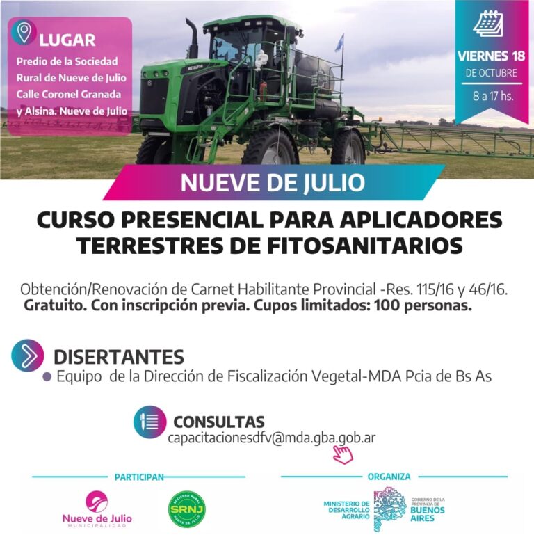 Curso presencial gratuito para aplicadores terrestres de fitosanitarios