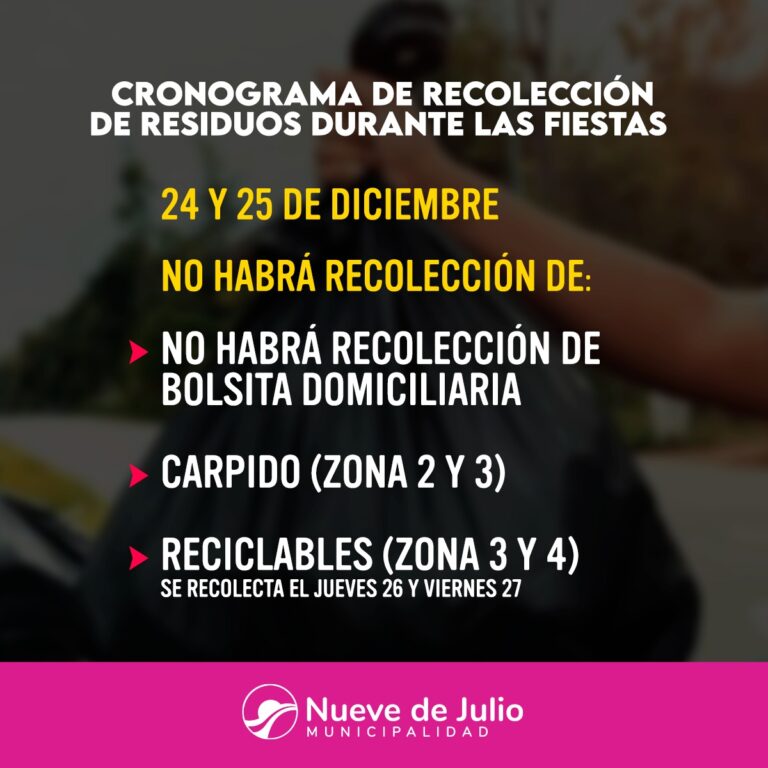 Atención convecinos: Cronograma de recolección de residuos por Feriado de Navidad