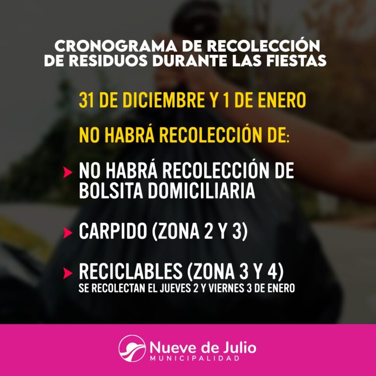 Cronograma de recolección de residuos ante la llegada del Nuevo Año