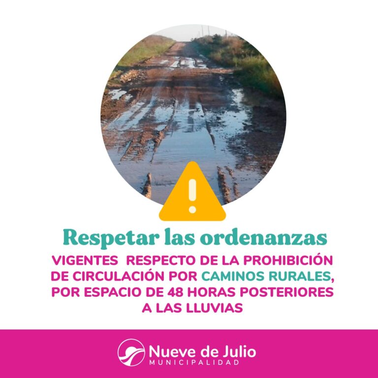 No circular en los caminos rurales por 48 horas tras las lluvias