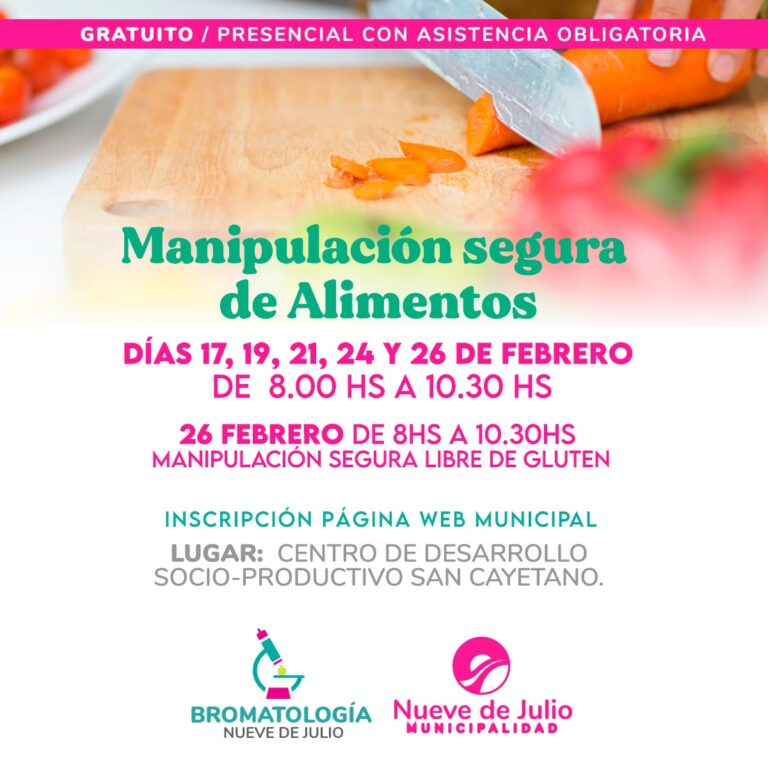 Curso gratuito para manipuladores de alimentos en Nueve de Julio