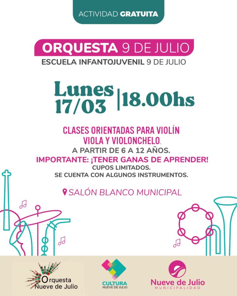 La Orquesta Escuela Infanto Juvenil Nueve de Julio abre sus puertas a nuevos talentos