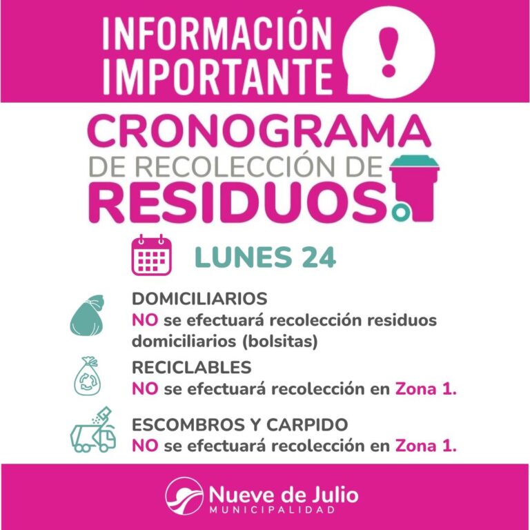 El lunes no habrá recolección de residuos