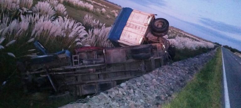 Un camión volcó en la ruta 33 cerca de Trenque Lauquen y su conductor resultó ileso