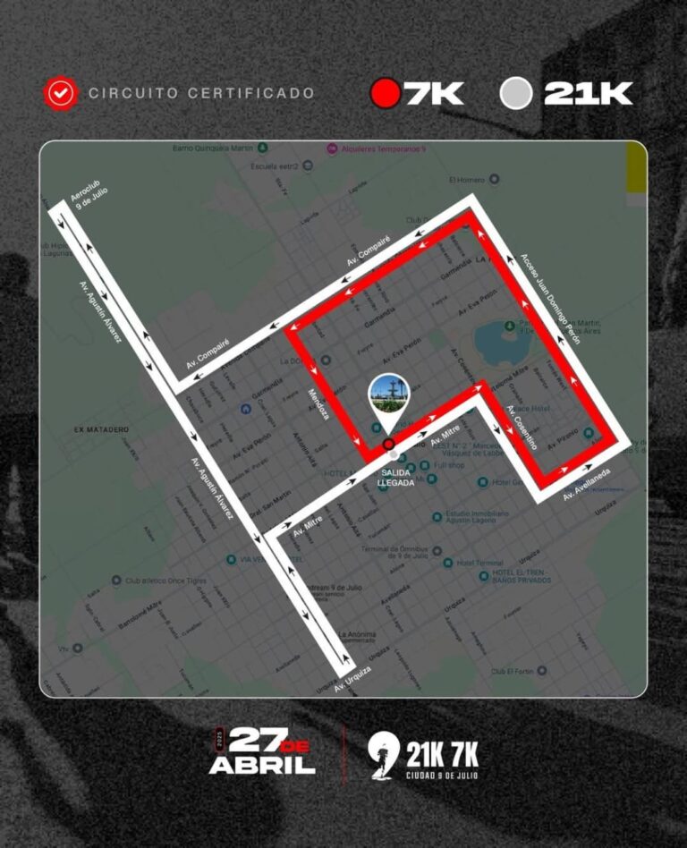 Este domingo se corren los 21K de Nueve de Julio y habrá cortes de tránsito