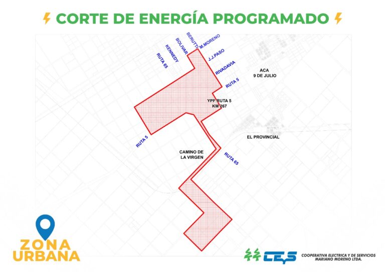 La CEyS programó un corte de luz en un sector cercano a la Ruta 5