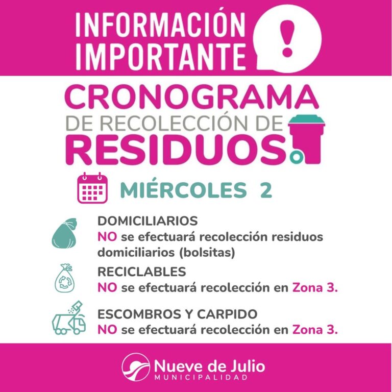 No habrá recolección de residuos durante el feriado nacional del 2 de abril