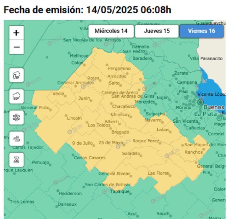 Pronostican chaparrones y tormentas para un sector bonaerense durante tres días