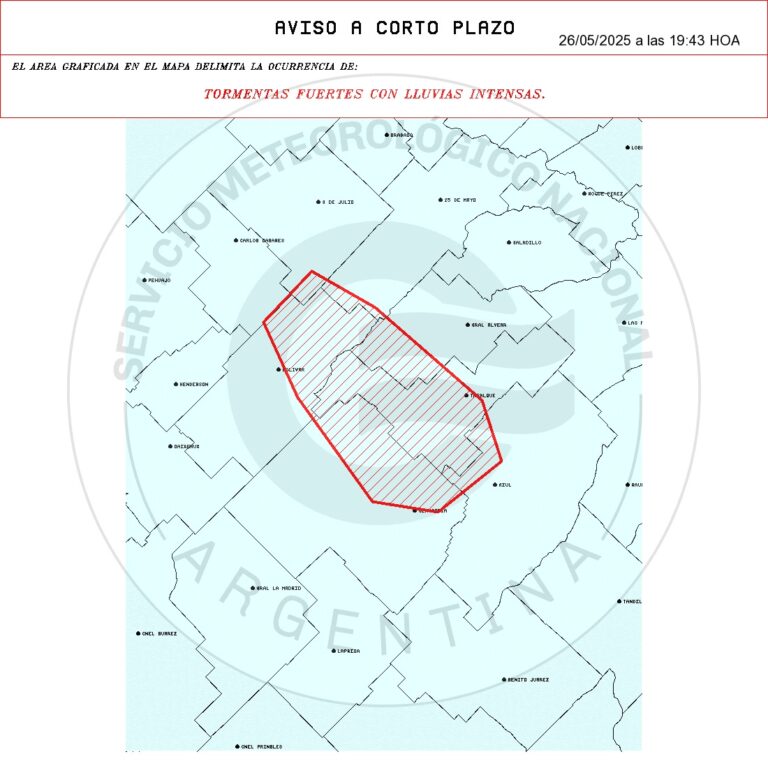Reciente alerta adelanta lluvias intensas en Nueve de Julio y un sector bonaerense