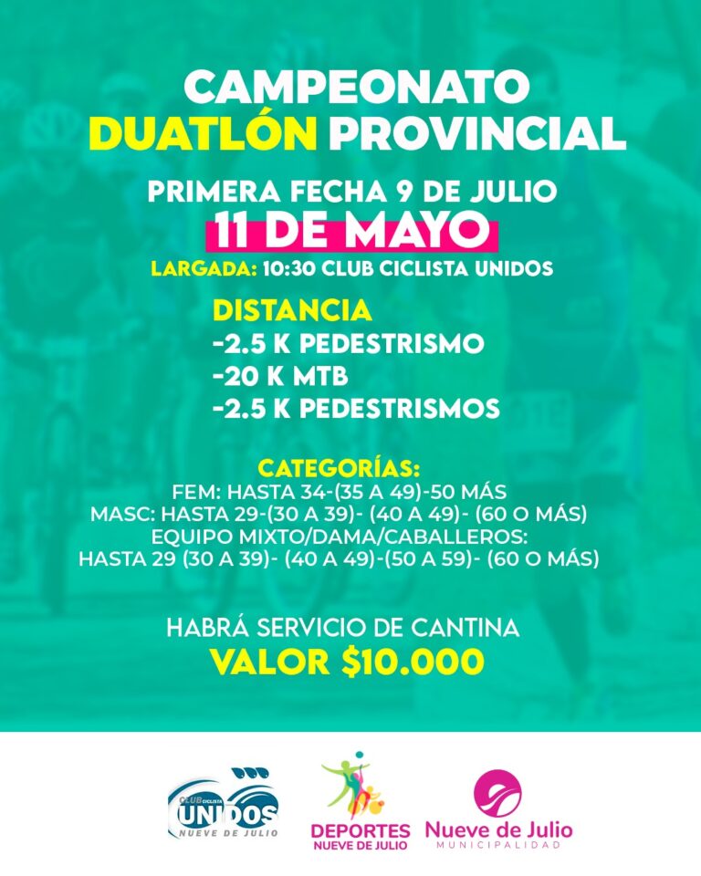 Nueve de Julio abrirá el Campeonato Provincial de Duatlón