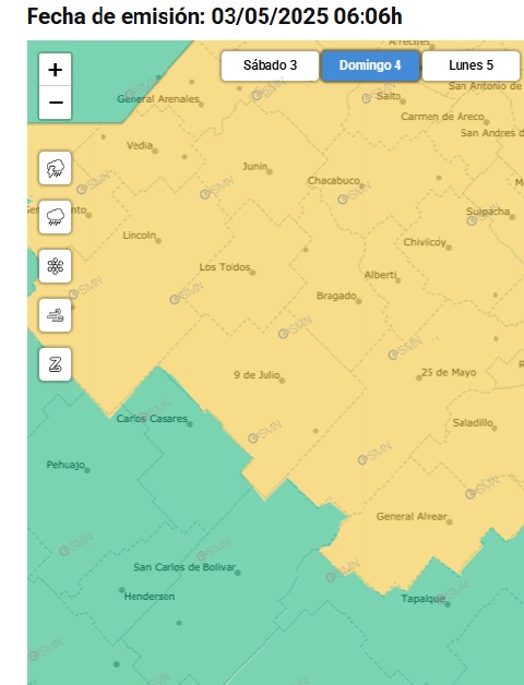 Nueve de Julio bajo alerta amarilla por tormentas este domingo