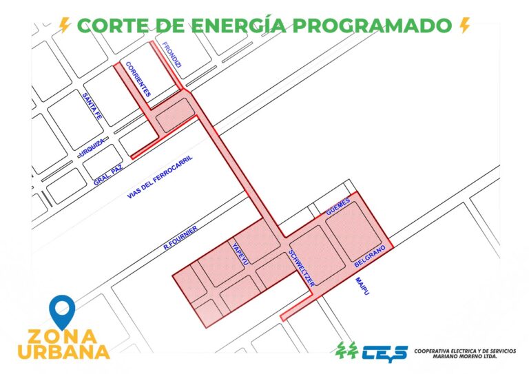 Corte de Energía Programado por la CEyS Mariano Moreno para este lunes 21