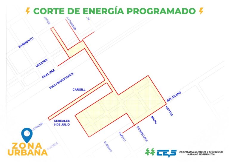Corte de energía programado para un sector urbano de la ciudad