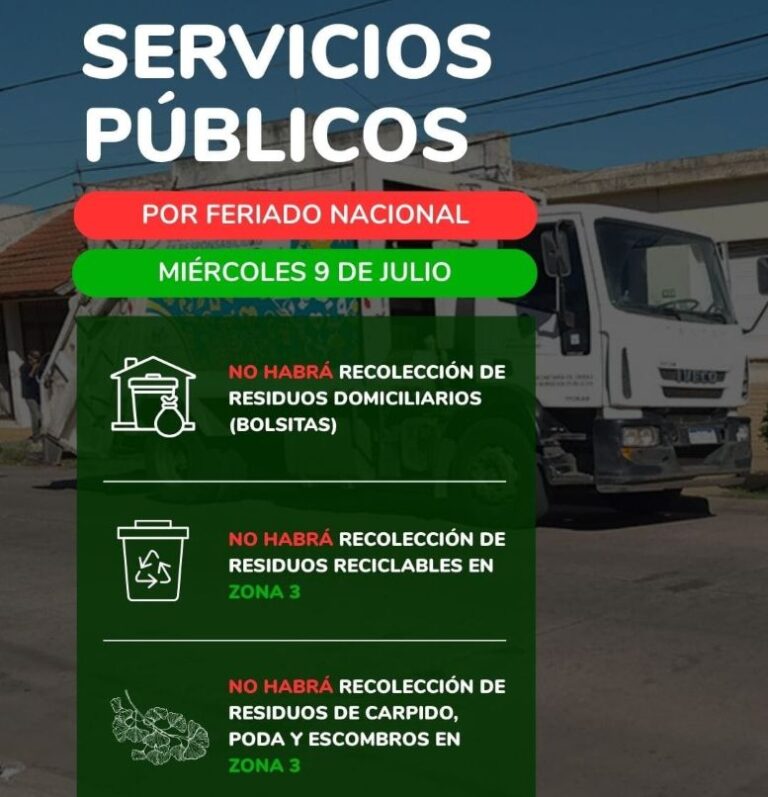 Restricciones en la recolección de residuos ante el feriado