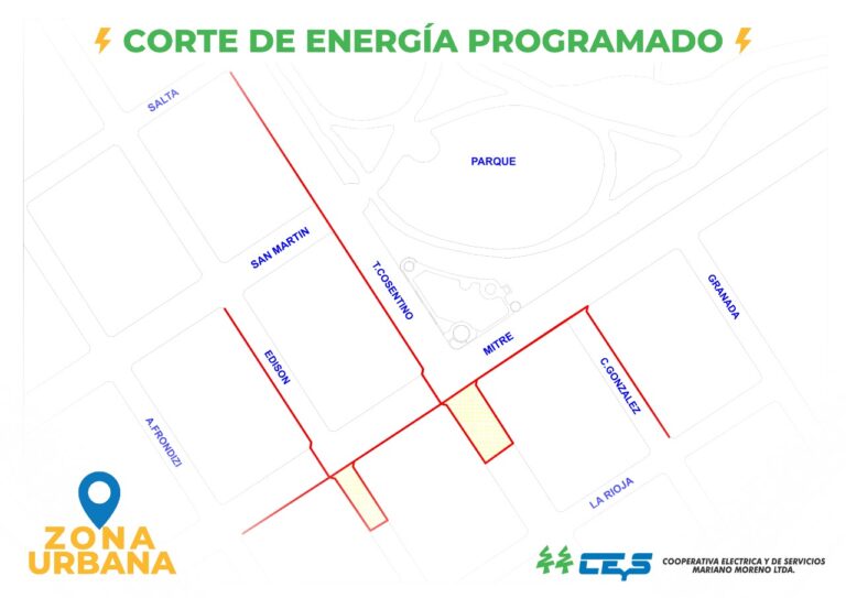 Corte de energía programado por mantenimiento en CEyS Mariano Moreno