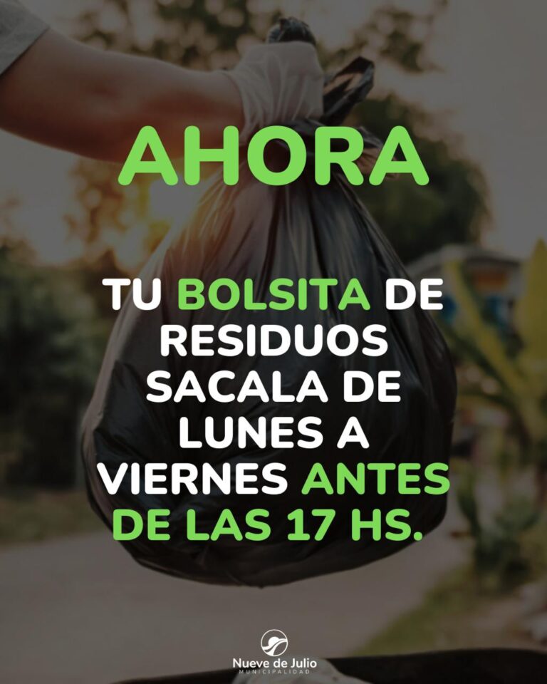 Recolección de residuos: se recuerda que el nuevo horario para sacar las bolsitas es a las 17