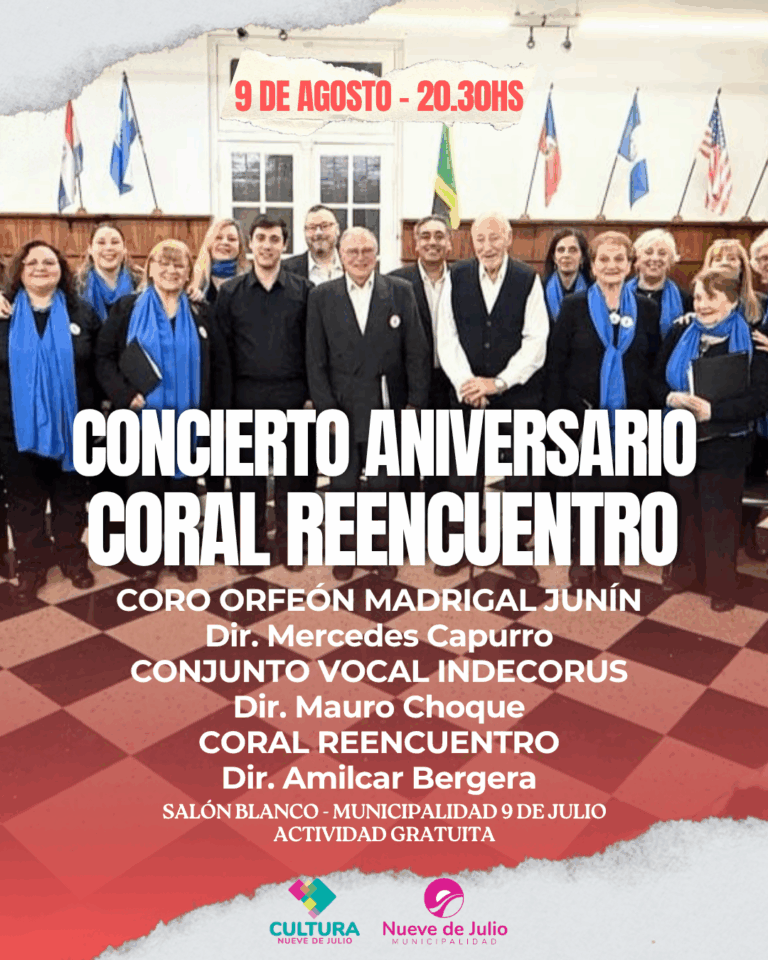Concierto aniversario de Coral Reencuentro este sábado en el Salón Blanco