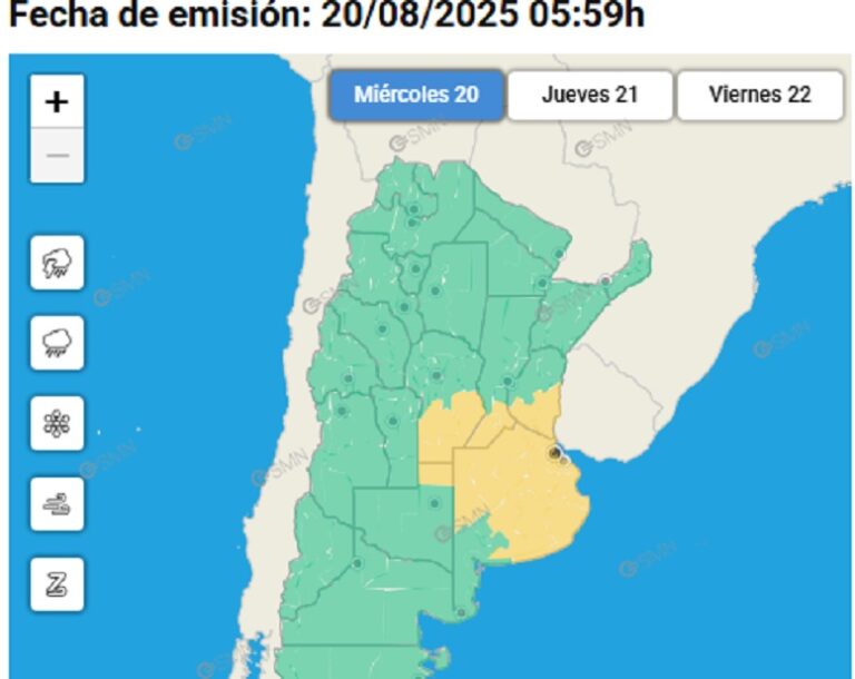 Alerta amarilla por viento sur en Nueve de Julio y gran parte de la provincia de Buenos Aires