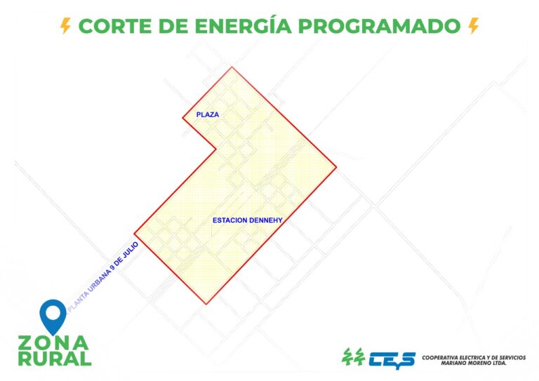 Corte programado de energía en Dennehy por tareas de mantenimiento