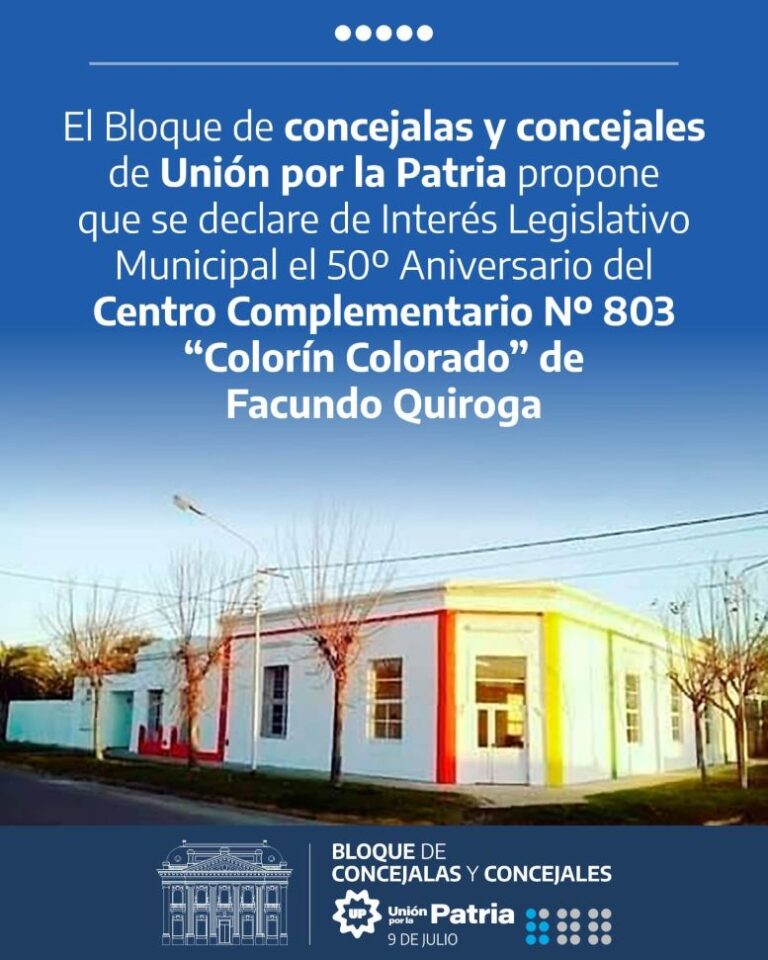 Proponen declarar de Interes legislativo Municipal el 50° aniversario del Centro Educativo Complementario 803 Colorín Colorado de Facundo Quiroga.