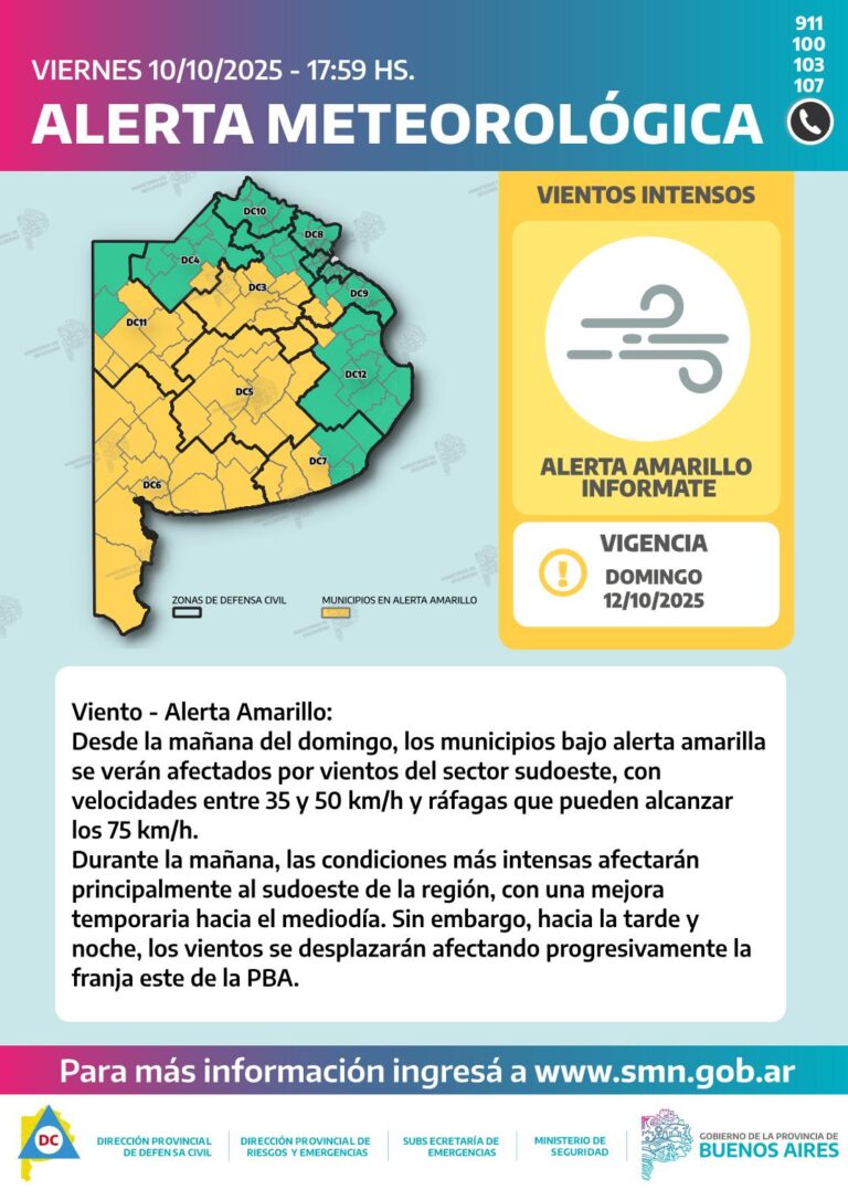 Alerta amarilla en gran parte de Buenos Aires por tormentas y fuertes vientos