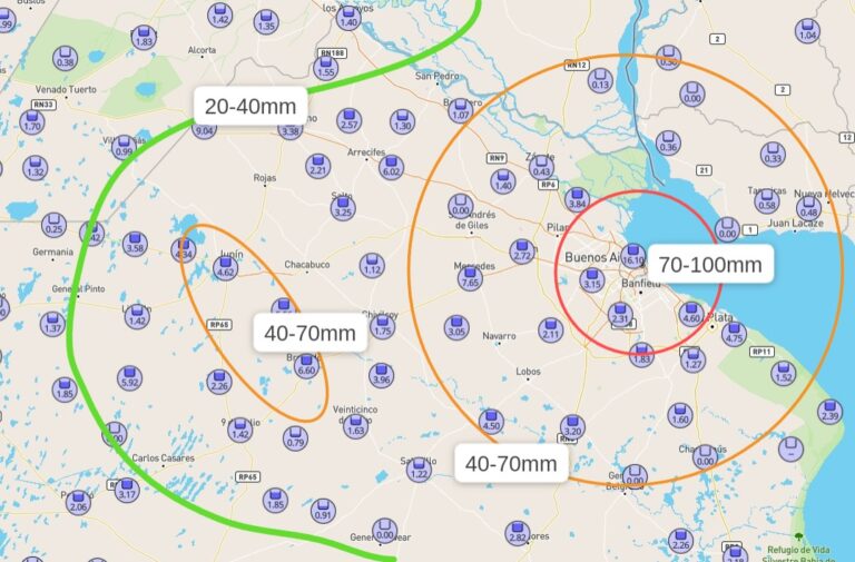 La precipitación es de 74.4 mm en Nuve de Julio
