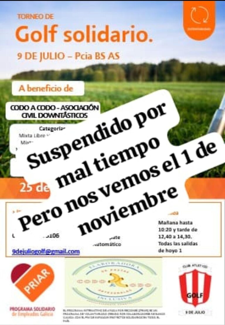 Torneo Solidario “Codo a Codo” suspendido por lluvias: nueva fecha 1 de Noviembre