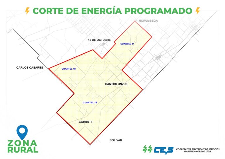 No tendrá luz la zona rural de Santos Unsué y Corbett