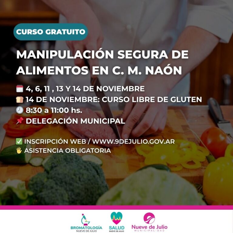 Curso gratuito de manipulación segura de alimentos en Carlos María Naón
