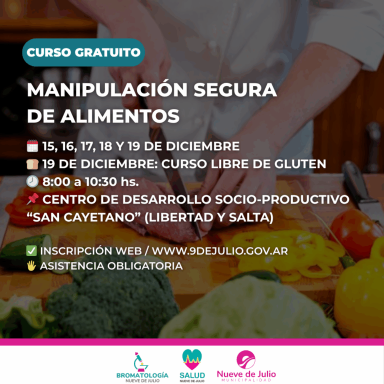 La Dirección de Bromatología de Nueve de Julio anunció un nuevo Curso de Manipulación Segura de Alimentos
